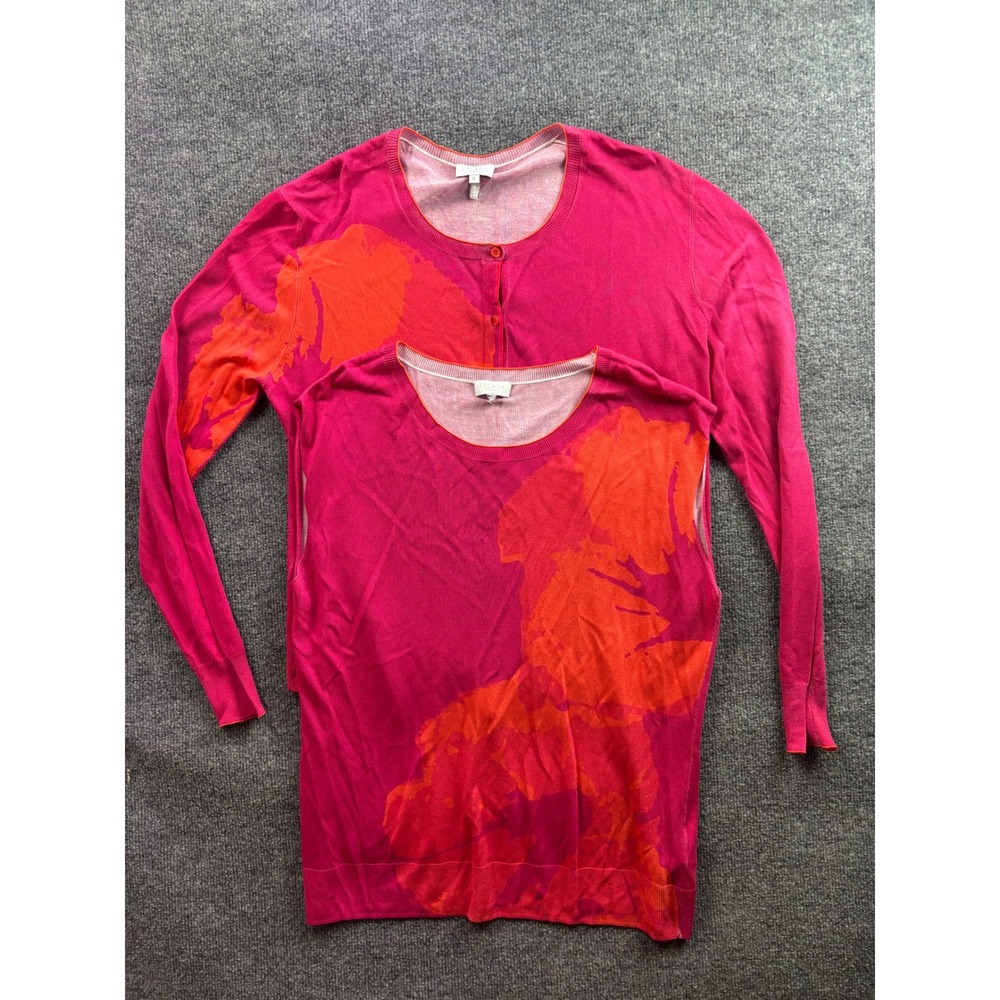 Escada Sport Twin Set Women XL Pink Orange Abstract Floral Cardigan Shell 2PC